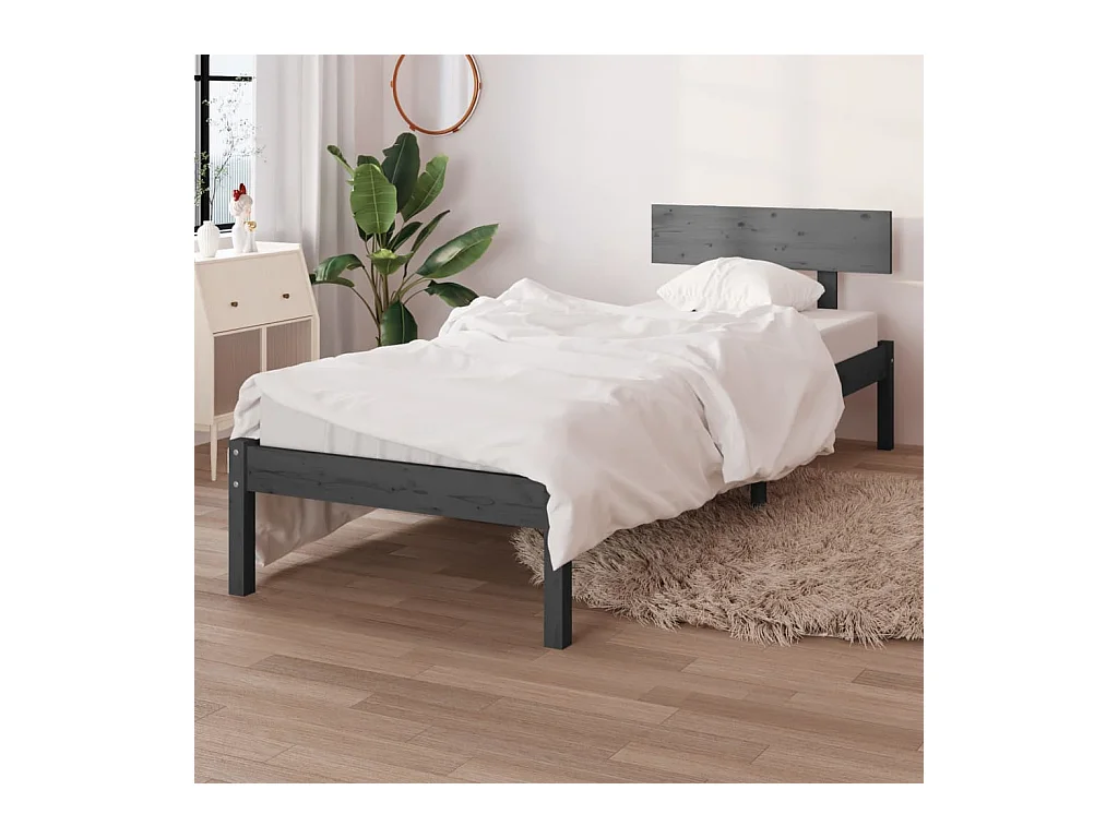 Lit-90x190 cm Gris Bois de pin massif UK simple EGGB57561