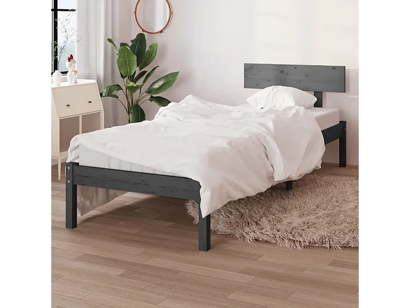 Bedframe massief grenenhout grijs 90x190 cm NL90393