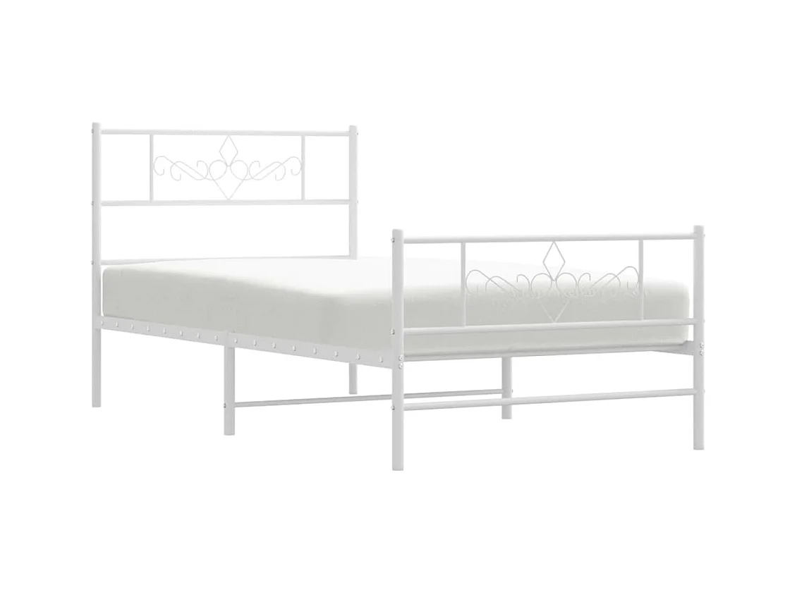 Lit-90x200 cm métal avec tête de lit/pied de lit blanc EGGB56653