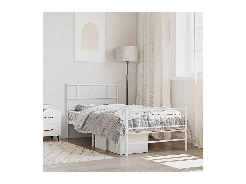 Lit-90x200 cm métal avec tête de lit/pied de lit blanc EGGB56653