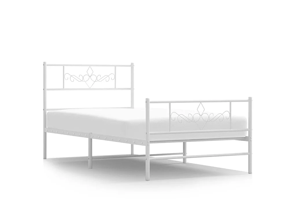 Lit-90x200 cm métal avec tête de lit/pied de lit blanc EGGB56653