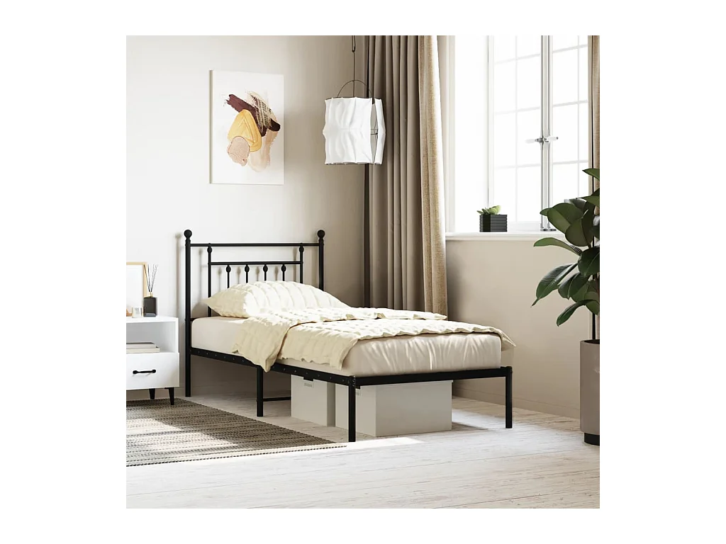 Lit-90x200 cm métal avec tête de lit noir EGGB84753