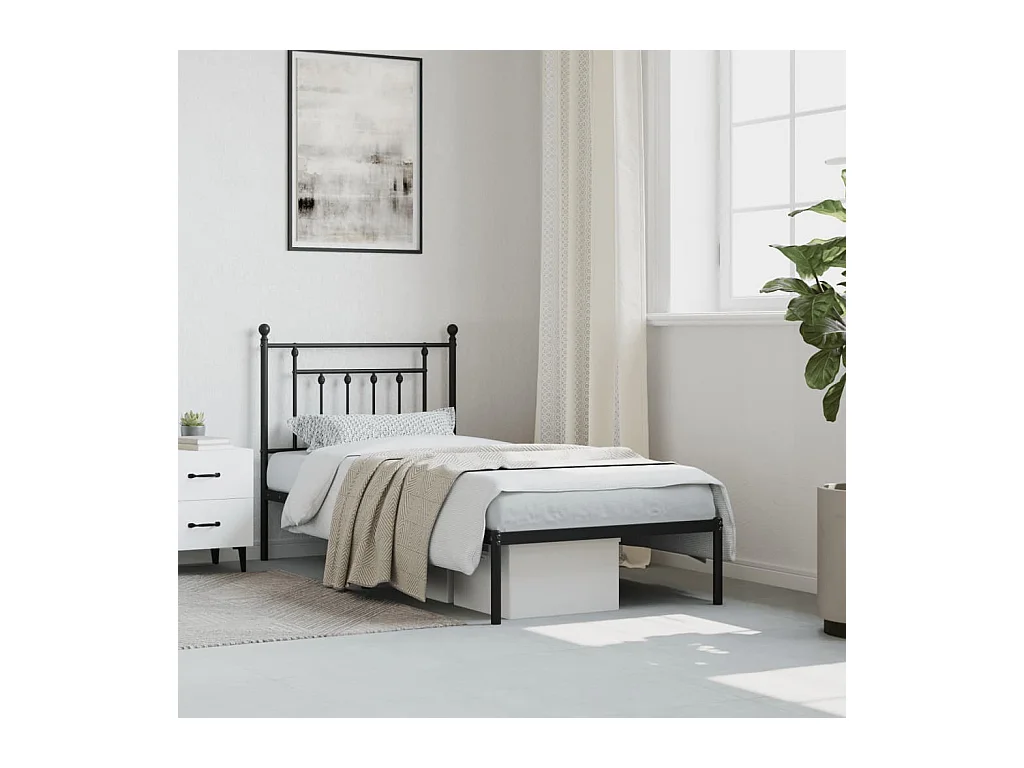 Lit-90x200 cm métal avec tête de lit noir EGGB84753