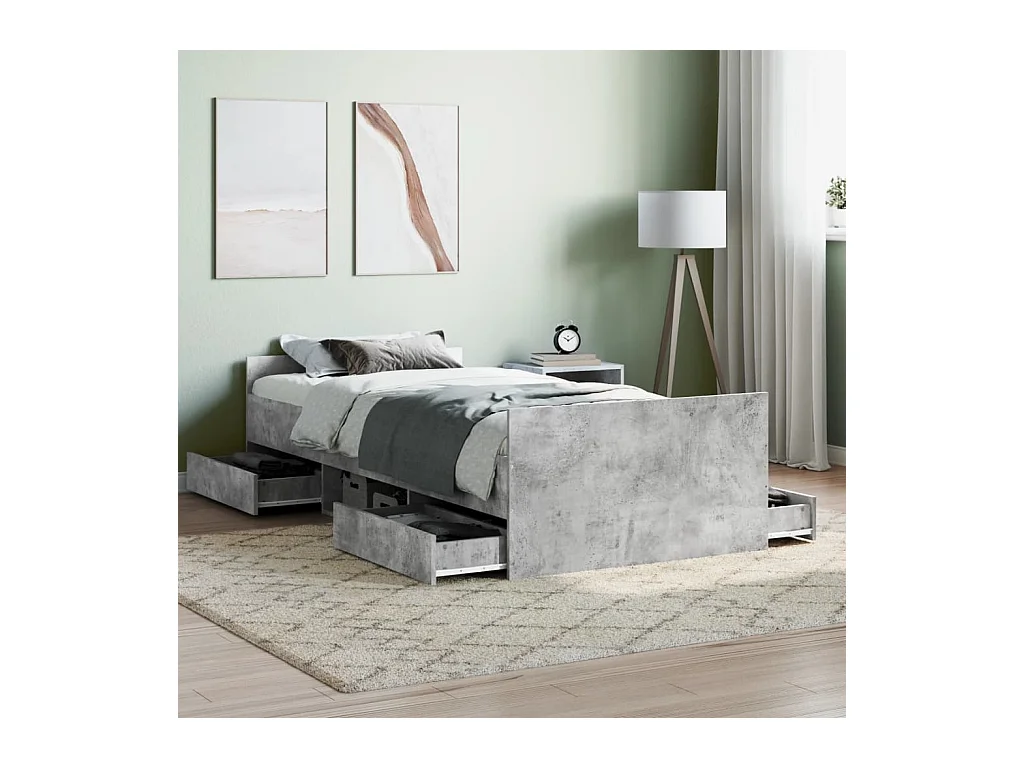Lit-90x200 cm tête de lit et pied de lit gris béton EGGB19534