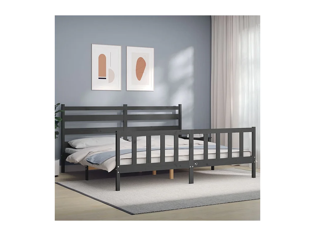 Lit-200x200 cm avec tête de lit gris bois massif EGGB18427