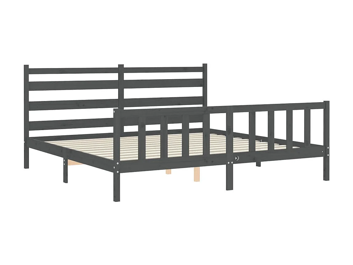 Lit-200x200 cm avec tête de lit gris bois massif EGGB18427