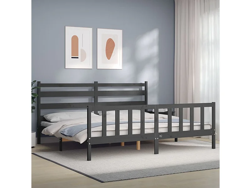 Lit-200x200 cm avec tête de lit gris bois massif EGGB18427