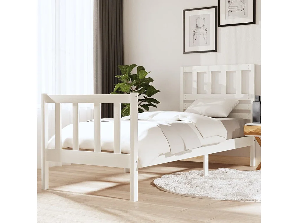 Lit-75x190 cm Blanc Bois massif Petit simple EGGB27234