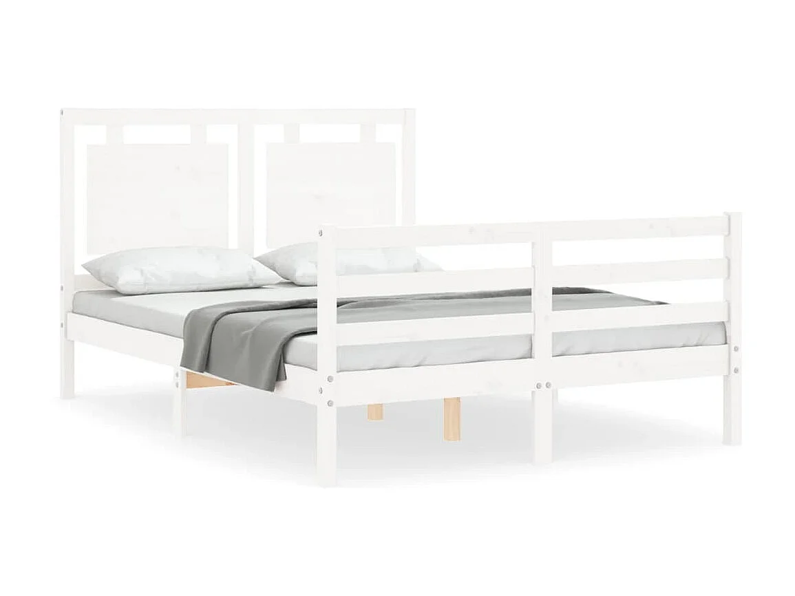 Cama com cabeceira 140x200cm madeira maciça branco PT331274