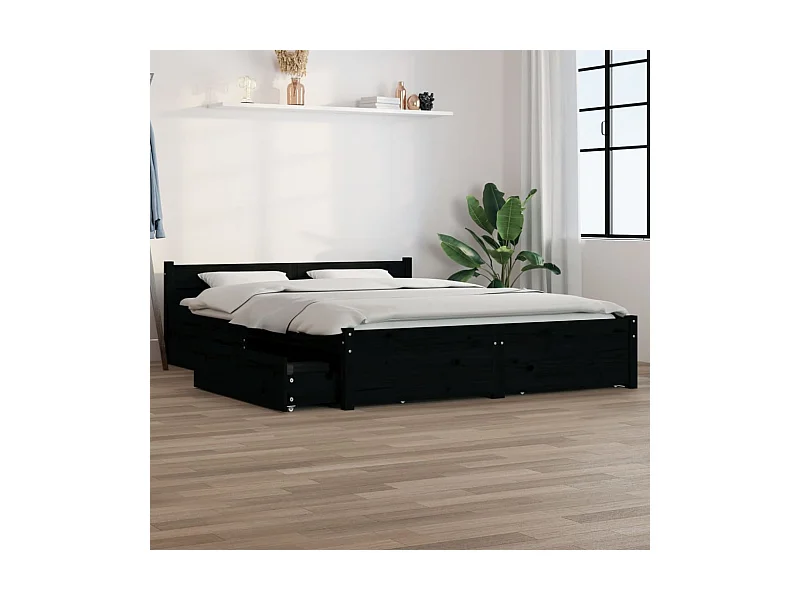 Lit-135x190 cm avec tiroirs Noir Double EGGB24346