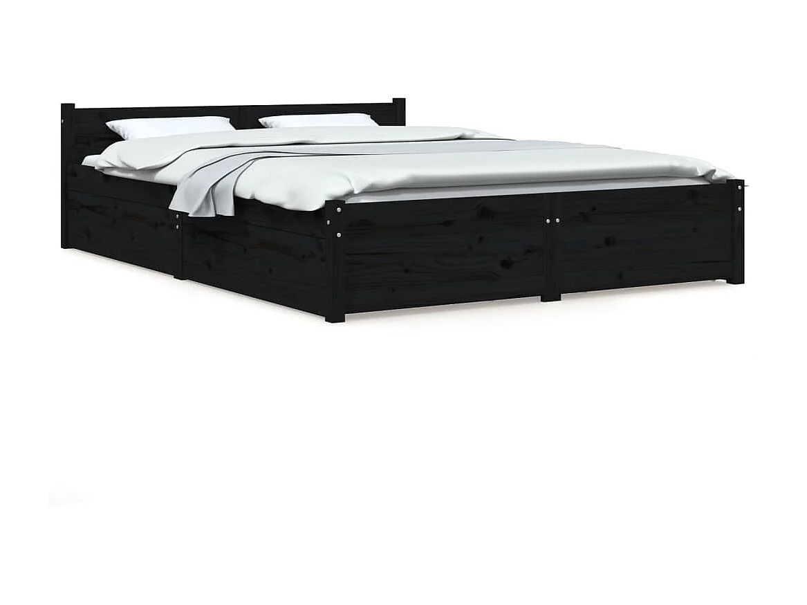 Lit-135x190 cm avec tiroirs Noir Double EGGB24346