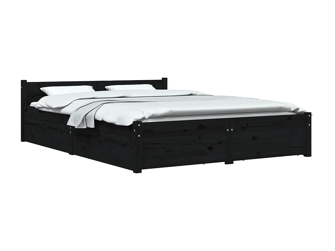 Lit-135x190 cm avec tiroirs Noir Double EGGB24346