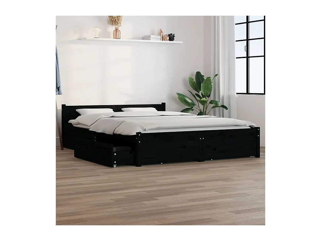 Lit-135x190 cm avec tiroirs Noir Double EGGB24346