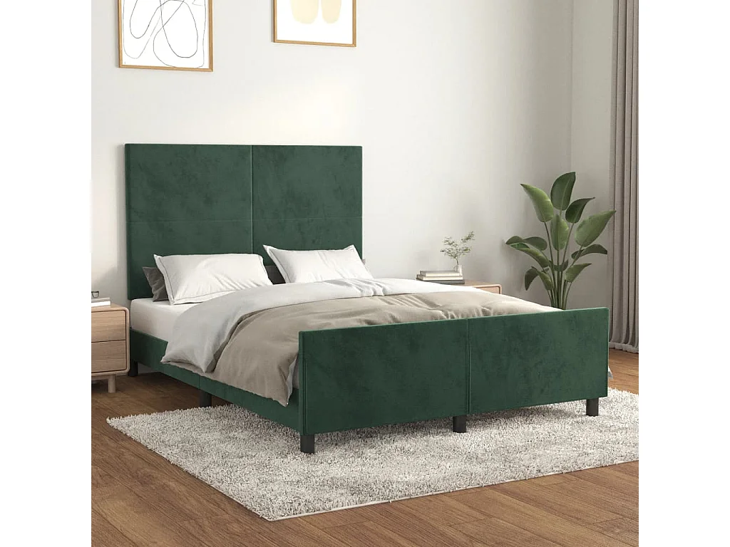 Cama 140x190 cm con cabecero terciopelo verde oscuro ES77627