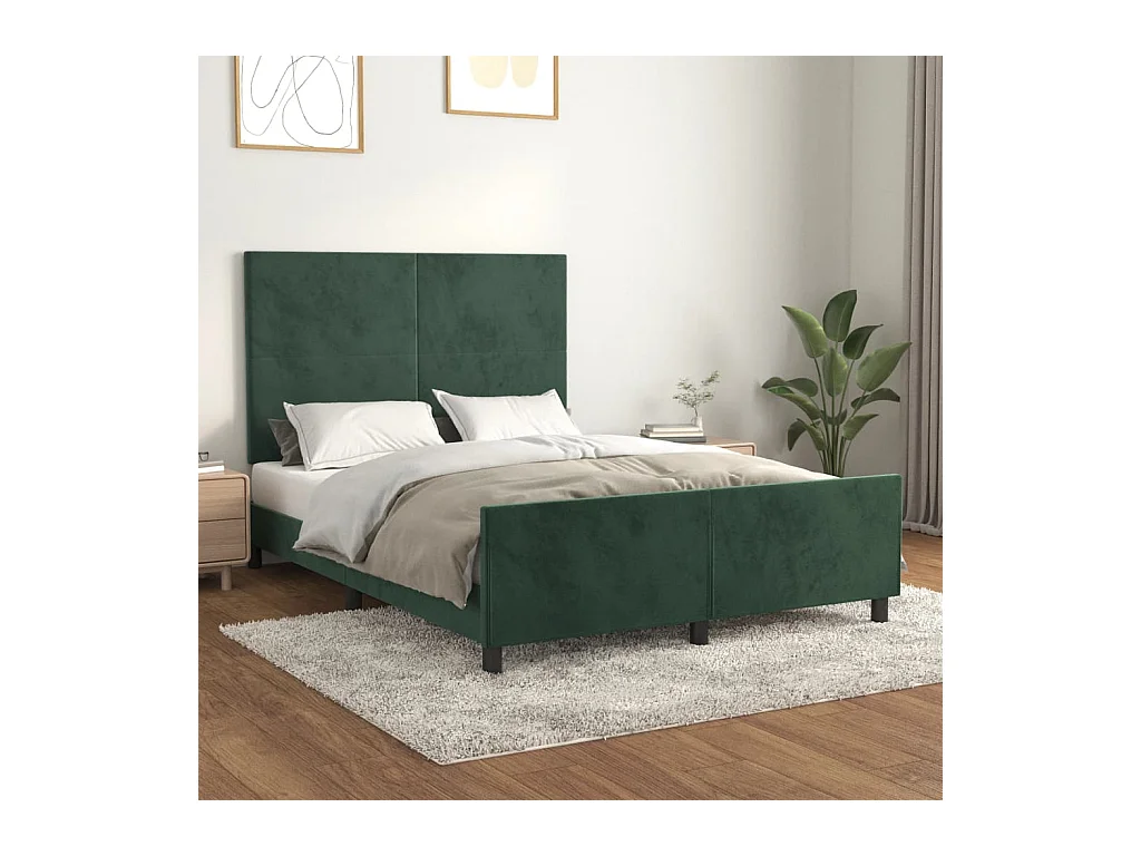 Lit-140x190 cm avec tête de lit Vert foncé Velours EGGB56182