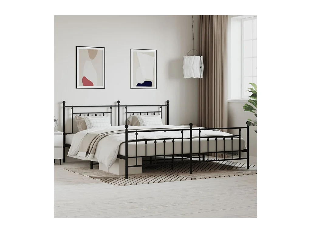Lit-200x200 cm métal avec tête de lit/pied de lit noir EGGB85742