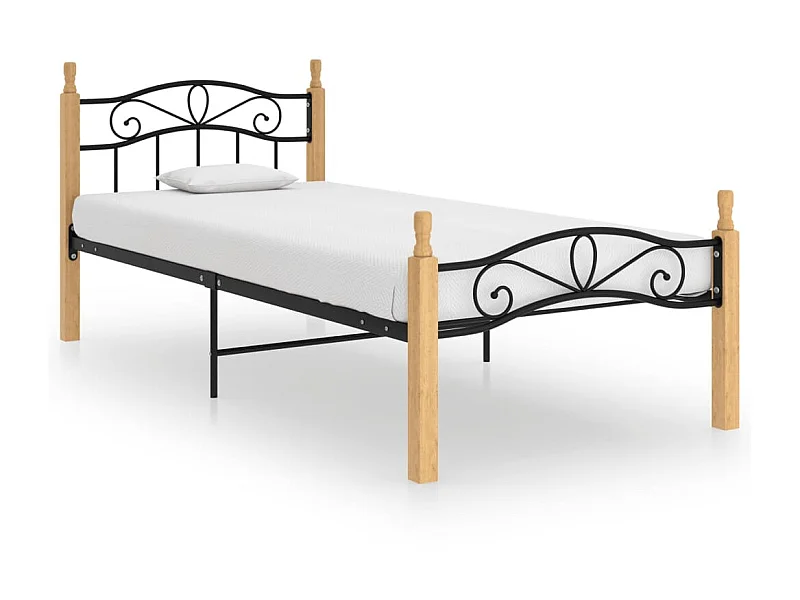 Bedframe metaal en massief eikenhout zwart 100x200 cm NL18363