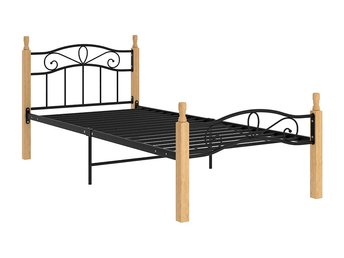 Bedframe metaal en massief eikenhout zwart 100x200 cm NL18363
