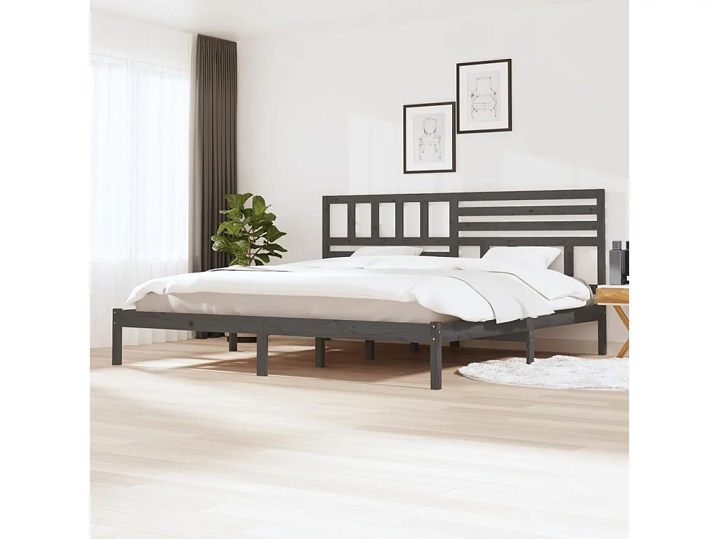 Lit-200x200 cm Gris Bois de pin massif EGGB29883