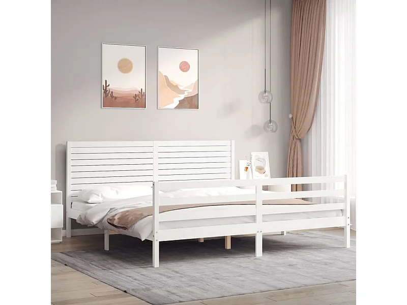 Lit-180x200 cm avec tête de lit blanc Super King bois massif EGGB84573