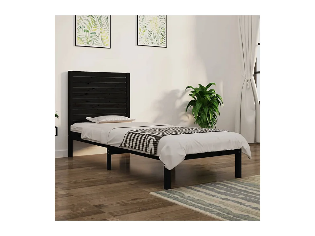 Lit-75x190 cm Noir Bois massif Petit simple EGGB84280