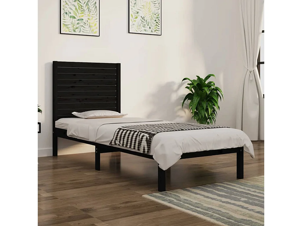 Lit-75x190 cm Noir Bois massif Petit simple EGGB84280