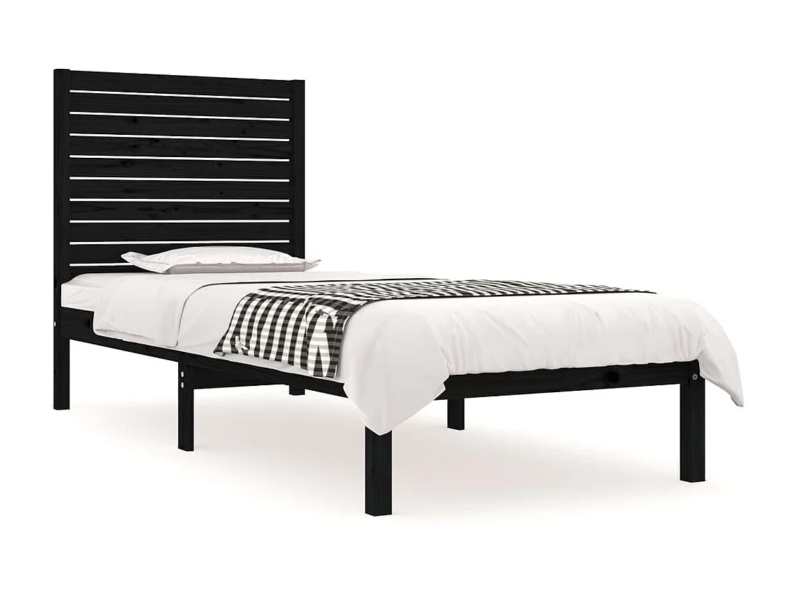 Lit-75x190 cm Noir Bois massif Petit simple EGGB84280