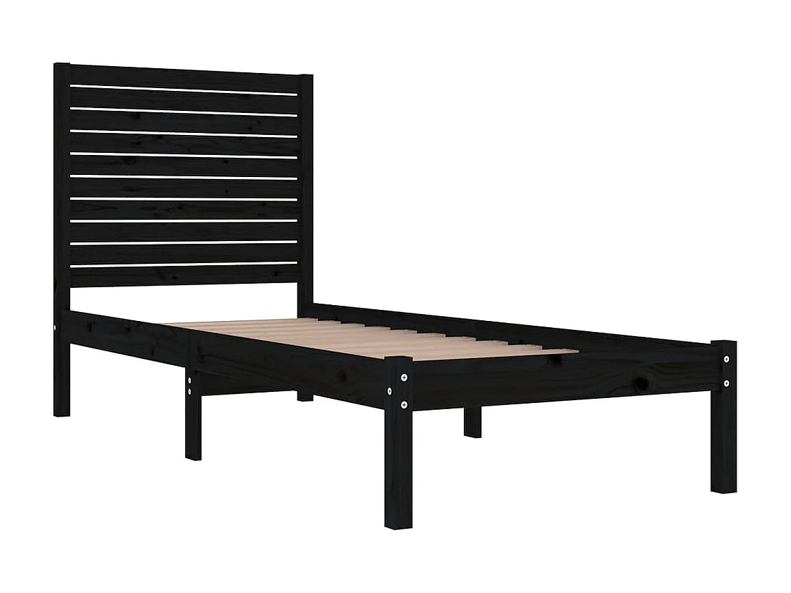 Lit-75x190 cm Noir Bois massif Petit simple EGGB84280