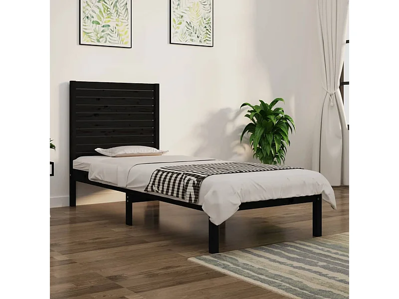 Lit-75x190 cm Noir Bois massif Petit simple EGGB84280