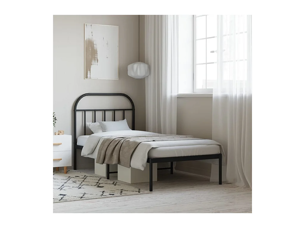 Lit-90x190 cm métal avec tête de lit noir EGGB59787