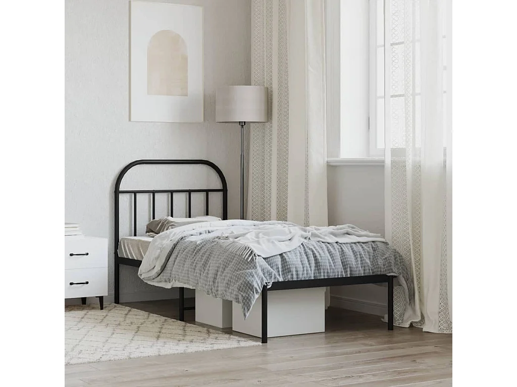 Lit-90x190 cm métal avec tête de lit noir EGGB59787