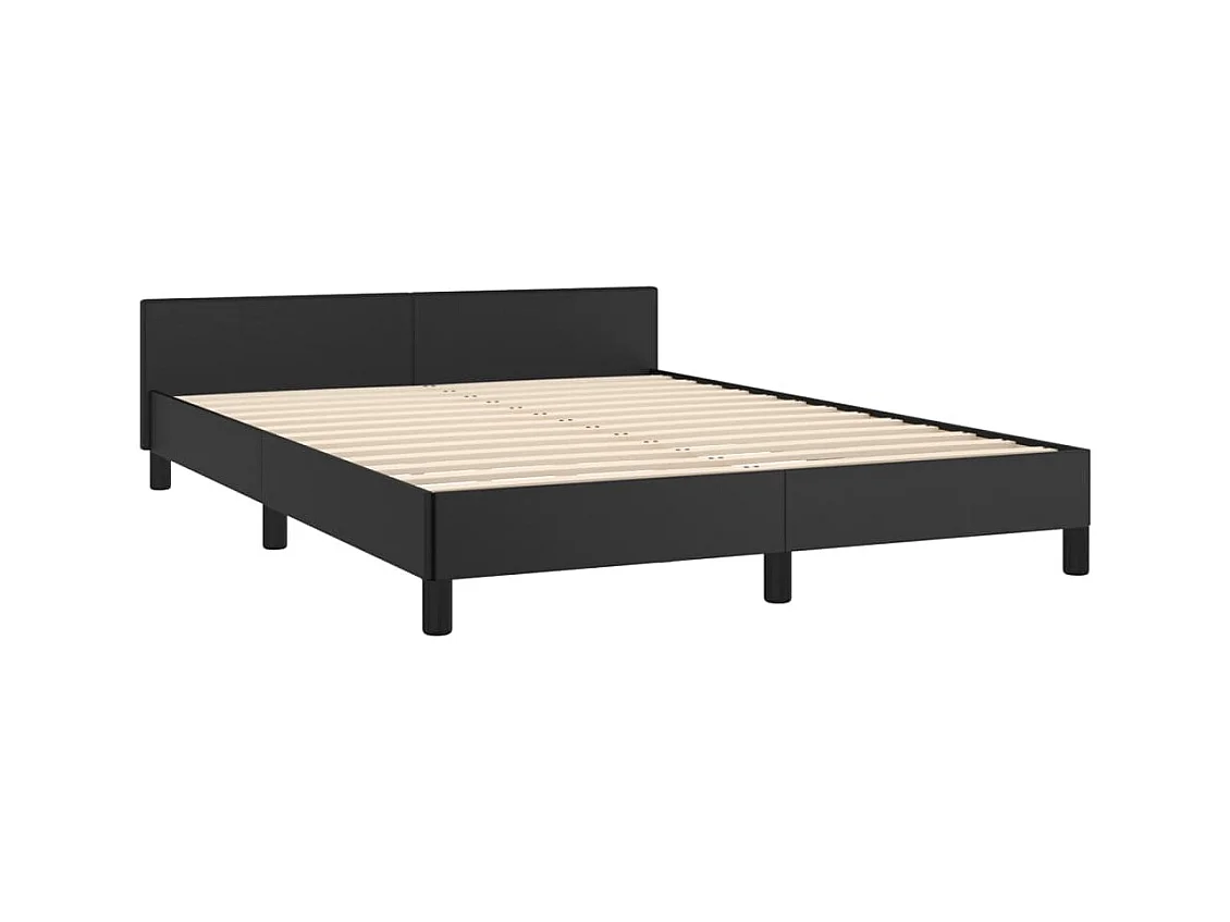Cama 140x190 cm con cabecero cuero sintético negro ES24625