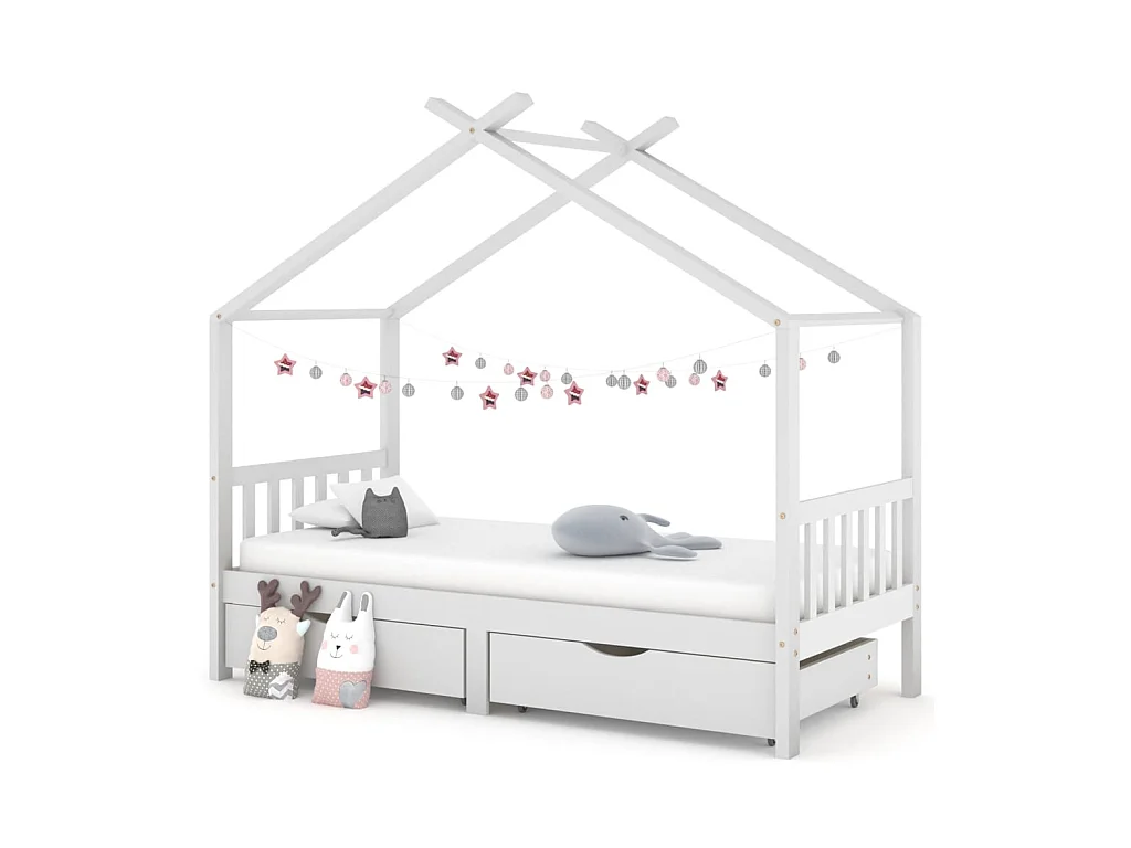Lit-90x200 cm enfant avec tiroirs blanc pin massif EGGB44968