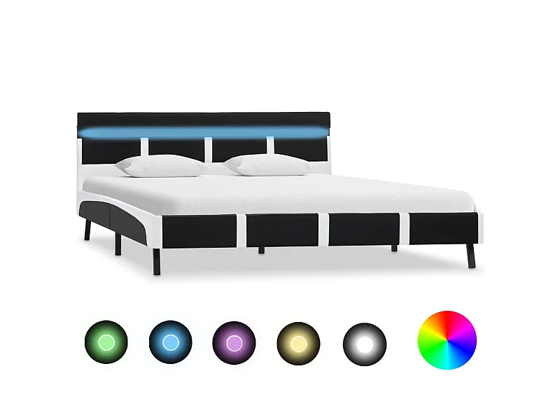 Cama com LED 140x200 cm couro artificial preto PT223555