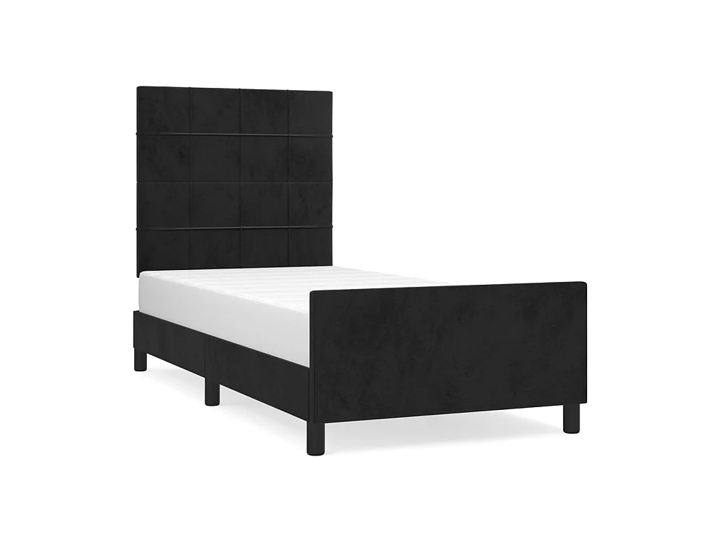 Cama 80x200 cm con cabecero de terciopelo negro ES24343