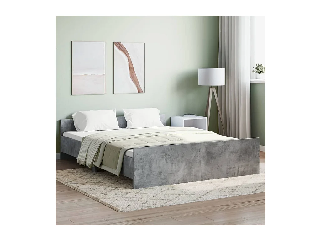 Lit-160x200 cm tête de lit et pied de lit gris béton EGGB73177