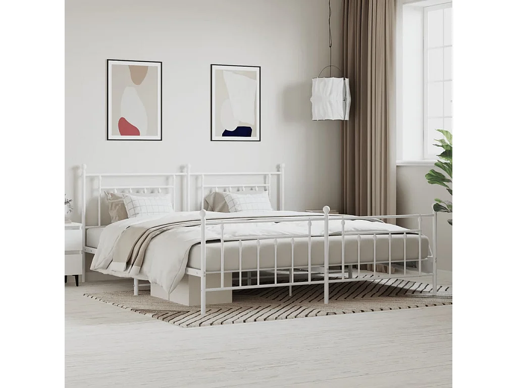 Cama com cabeceira e pés 200x200 cm metal branco PT599756
