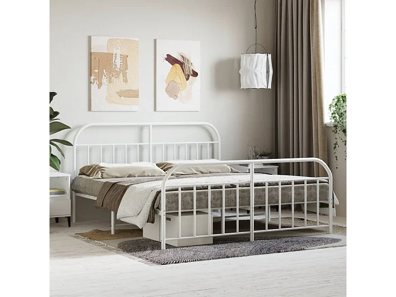 Cama com cabeceira e pés 183x213 cm metal branco PT809633