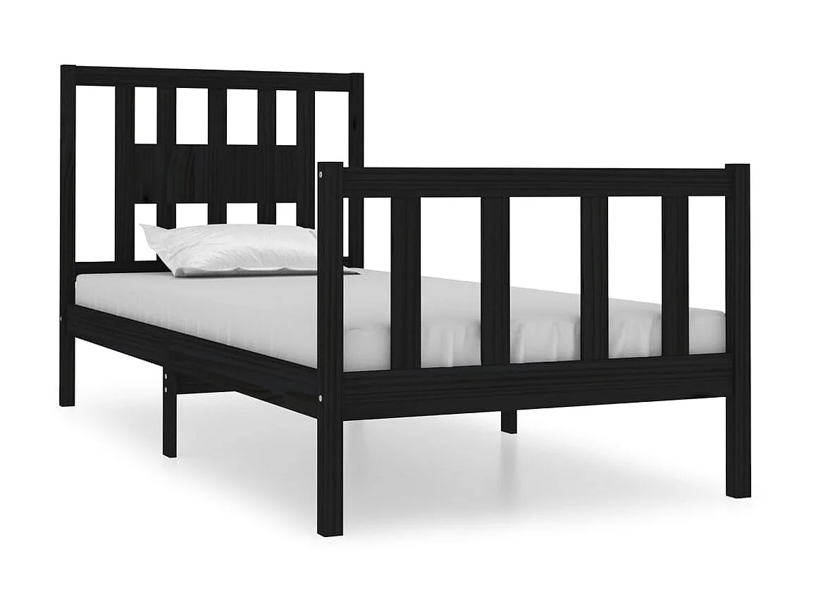 Cama pequena solteiro 75x190 cm madeira maciça preto PT562324