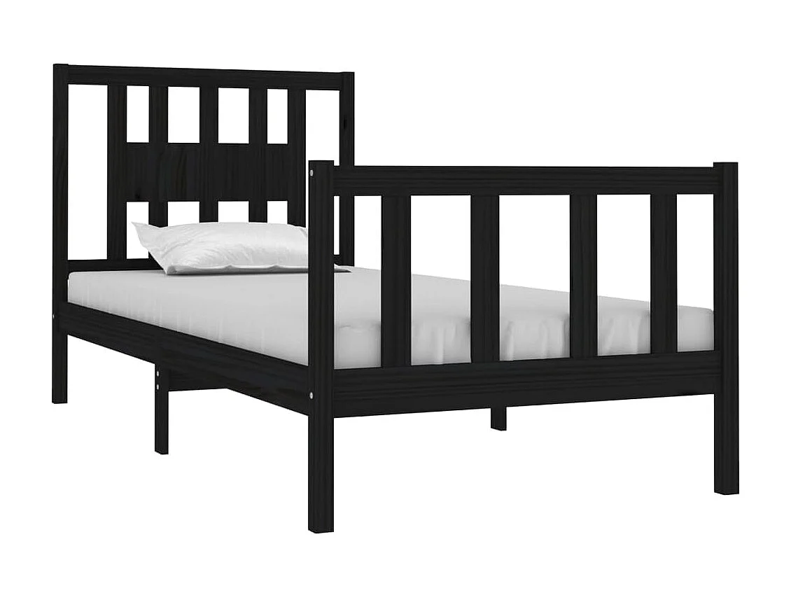 Cama pequena solteiro 75x190 cm madeira maciça preto PT562324