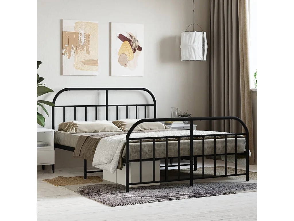 Cama com cabeceira e pés 140x190 cm metal preto PT827521