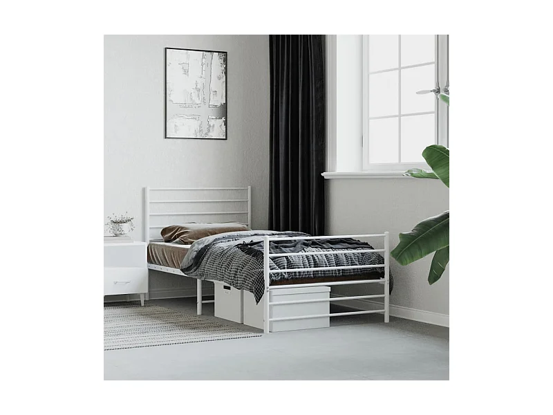 Bedframe met hoofd- en voeteneinde metaal wit 90x190 cm NL88539