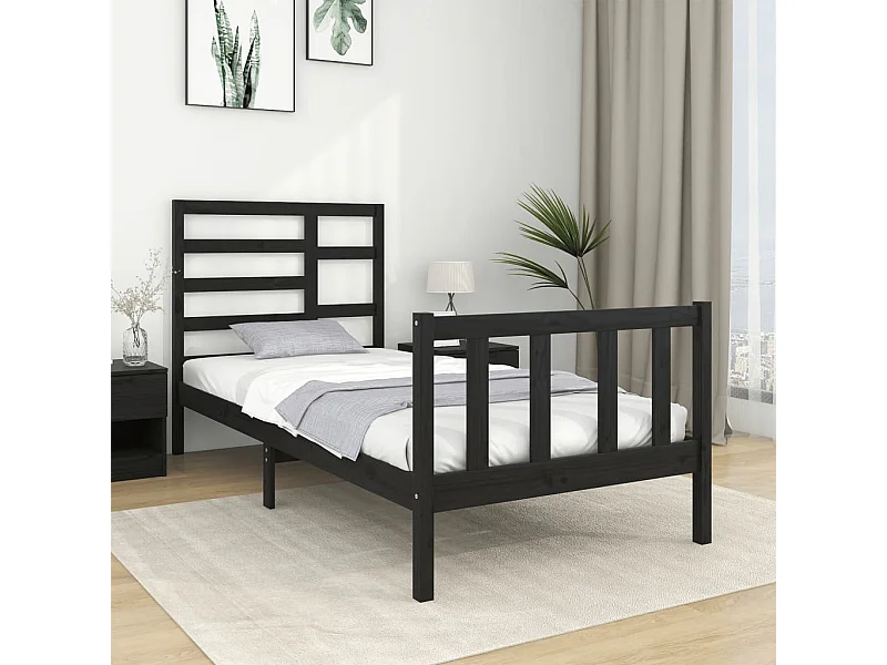 Lit-75x190 cm Noir Bois massif Petit simple EGGB61683