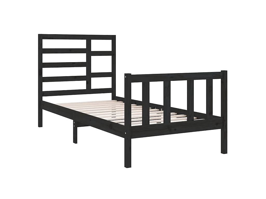 Lit-75x190 cm Noir Bois massif Petit simple EGGB61683