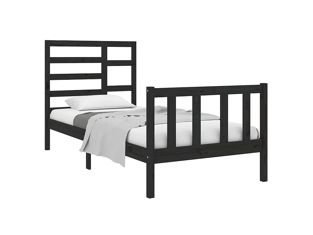 Lit-75x190 cm Noir Bois massif Petit simple EGGB61683