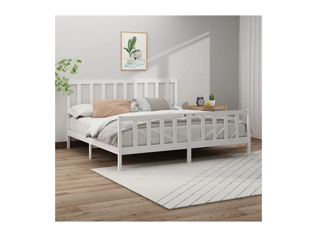 Lit-200x200 cm Blanc Bois de pin massif EGGB58278
