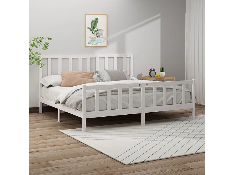 Cama 200x200 cm madeira de pinho maciça branco PT226468