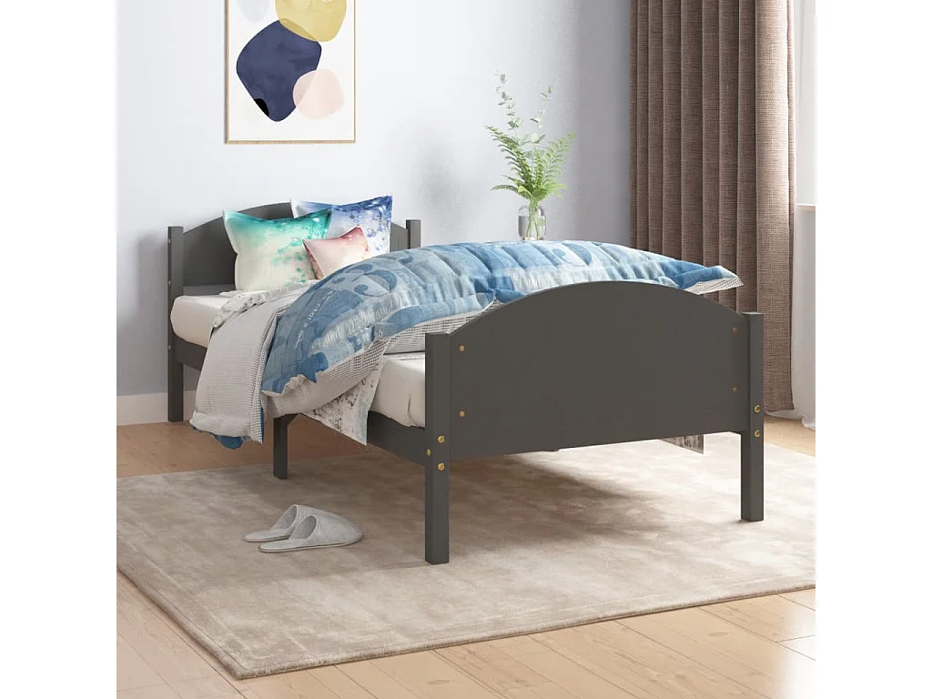 Lit-100x200 cm Gris foncéé Bois de pin massif EGGB78794