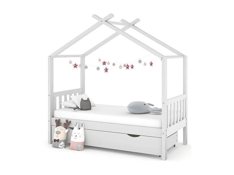 Kinderbedframe met lade massief grenenhout wit 80x160 cm NL97453
