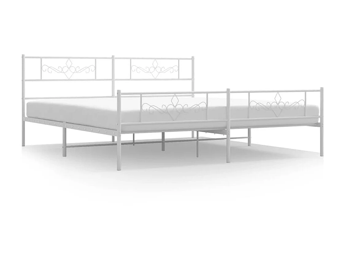 Lit-200x200 cm métal avec tête de lit/pied de lit blanc EGGB80226